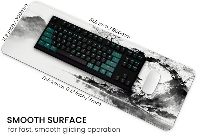 MAY FLOWER Gaming Mouse pad, Large Laptop Mousepad, Full Keyboard Mat, Long Computer Mouse Mat for Home and Office, Anti-Slip Rubber Base, 31.5 x 11.8 Inches (Japanese Cherry Blossom)
