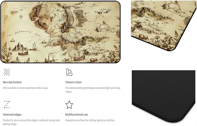 Medieval Map Desk Mat Mouse Pad XXL, Fantasy Extended Large Gaming Deskmat Mouse Pads, Desktop Computer Pad Mat Laptop Keyboard Mats, Desktop Protector Pad Office Game Player Gift 31.5"X15.7"