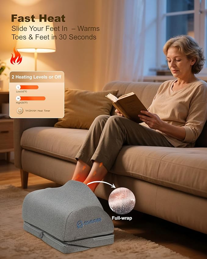 Comfier Under Desk Foot Rest at Work with Heat,Vibration,Ergonomic Heated Footrest,3 Height Under Desk Foot Rest for Office Chair,Foot Stand Support,Gift for Men,Women