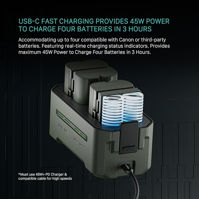Tilta LP-E6 Portable Charging Station | Compatible with Canon EOS R5 Mark II, R6 Mark II, R7, R6, R5, R5C, R, 5D Mark IV, 6D, 7D Mark II, 90D, 80D, 70D, 60D, 60Da, C50 | Green
