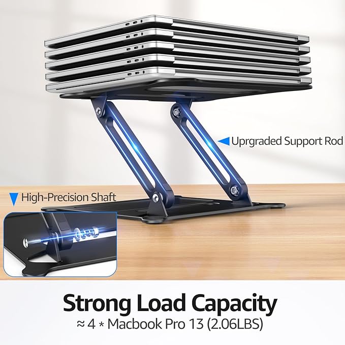 Urmust Aluminum Laptop Stand, Portable Laptop Riser, Adjustable Laptop Stand for Desk Foldable, Ergonomic Computer Notebook Holder for MacBook Air Pro HP, Office Desk Accessories (10-15.6'')- Black