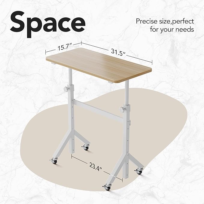 HUANUO 32'' Small Standing Desk Adjustable Heigh, Mobile Stand Up Desk with Wheels, Portable Rolling Desks for Walking Pad and Treadmill, Computer Laptop Desks for Home Office Space,Light Walnut