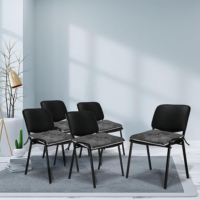 Office Stacking Chair Cushion with Ties, Corduroy High Density Foam Non-Slip Kitchen Seat Cushion, Square 17" x 17" Indoor Dining Chair Pads, Grey, 1 PCS