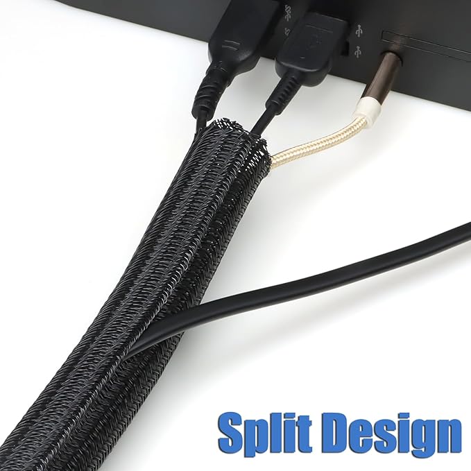 25ft PET Braided Cable Sleeve 1/3 inch(8mm) Wire Protector Cable wrap Wire Covers for Cords Cable Sleeves Cord Management Cable Management Sleeve(Black)