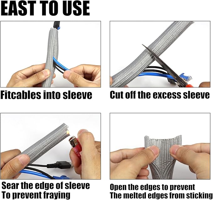 25ft PET Braided Cable Sleeve 3/4 inch(19mm) Wire Protector Cable wrap Wire Covers for Cords Cable Sleeves Cord Management Cable Management Sleeve(Grey)