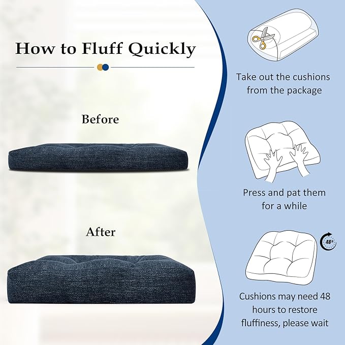 downluxe Chair Cushions for Dining Chairs 4 Pack, Tufted Indoor Chair Pads with Non-Slip Bottom, U-Shaped Kitchen Chair Cushions, 17"x17"x4", Navy
