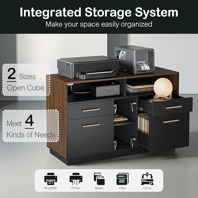 ModernMate Home Office Furniture Set, 71" Electric Standing Desk with 2 Wide File Cabinet, AC/USB, Mobile File Cabinet with Lockable Wheels, Furniture Set with Multiple Functions,Black Walnut
