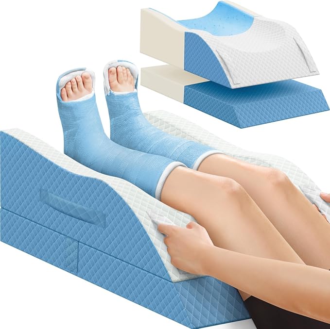 TranquilRelax Elevation Pillows for Leg After Surgery, Memory Foam Adjustable Wedge Pillow for Injury or Rest, Ankle Pillow for Sleeping Blood Circulation, Light Blue/Double Leg