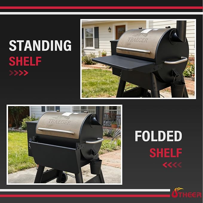 Utheer Folding Front Shelf for Traeger Pro 22, Pro 575, Ironwood 650 Pellet Grills, BAC362 Grill Accessory 25" x 12", Heavy-Duty Steel Table Supports 60 LBS, Foldable Prep & Storage Station