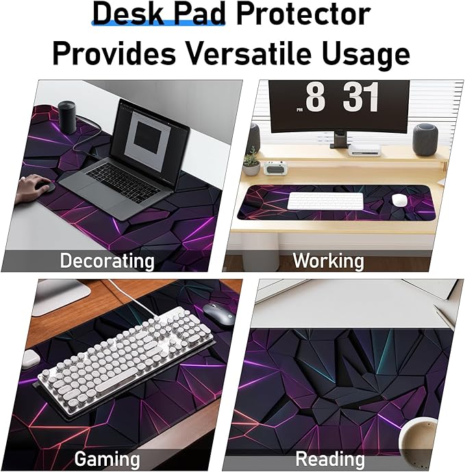 Stylish Geometric Design Gaming Mouse pad, Non-Slip Rubber Base, Stitched Edges, 31.5x11.8 inch Large Mouse pad, Suitable for Gaming and Desk Pads