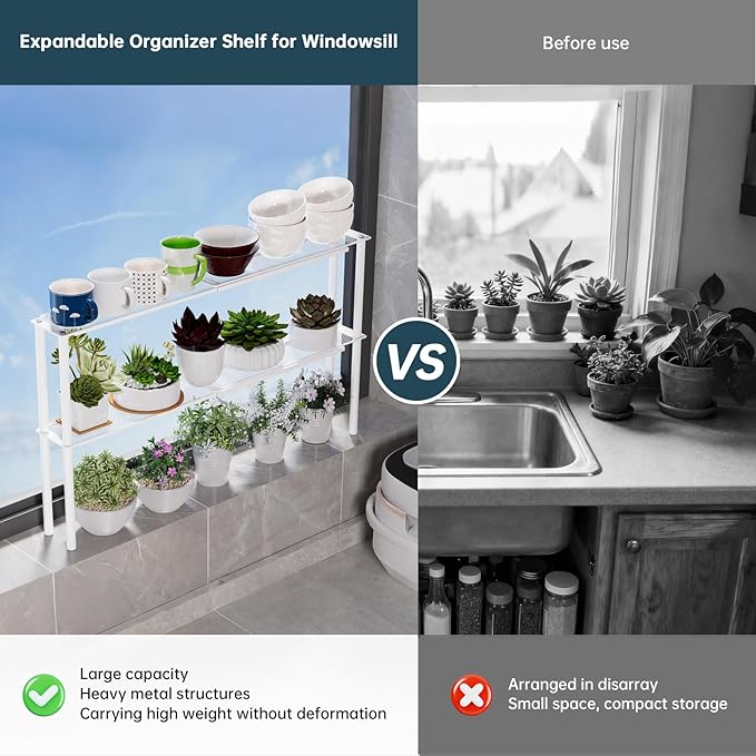 Expandable Mesh Shelf Organizer for Over-Sink Storage, Kitchen Counter, Windowsill Plants, Bathroom Vanity, and Office Desk — A Narrow Tall Solution for Tight Spaces