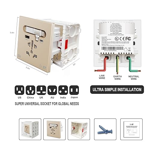 35W GaN Multi Plug Wall Outlet with Retractable Phone Charger for Bedside/Sofa, 4-in-1 Tamper-Resistant in-Wall Socket with Universal AC Port for New Renovations, UL Listed (Include 86-Type Box)