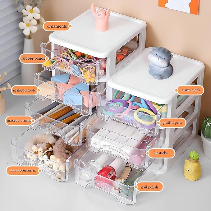 Plastic Desktop Drawer Organizer, Small Clear 3-Tier Storage Drawers, Mini Desk Organizer for Office Stationery Makeup Vanity Supplies