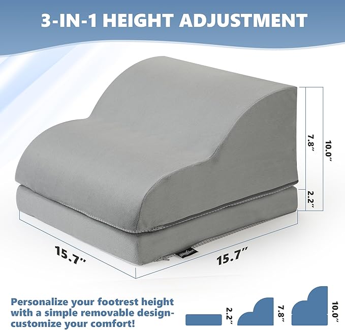 Foot Rest Under Desk for Office, Ergonomic Adjustable Footrest with Washable Cover, Soft Desk Foot Stool for Home Office, Work, Gaming, Long Sitting, Gray