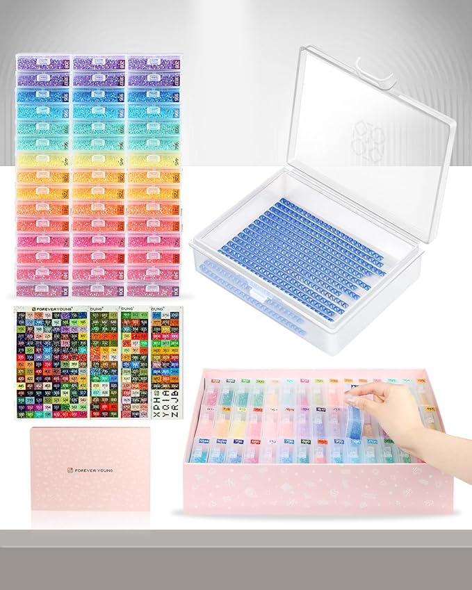 forever young 45pcs Diamond Painting Storage Containers Trays, Diamond Art Accessories Diamond Painting Trays with Lids, 2-in-1 Storage, Bead Storage & Line-Up, Box Package