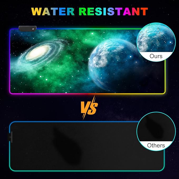 ARTSO Large RGB Gaming Mouse Pad, Led Big Mouse mat with 14 Light Modes, Extended Soft Computer Keyboard Mat Non-Slip Rubber Base, Green Planet Nebula