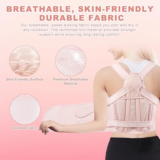 Back Brace Posture Corrector for Women and Men, Adjustable Shoulder Straightener Full Lumbar Support Belt, Upper and Lower Back Pain Relief, Scoliosis Hunchback Hump Thoracic Spine Corrector (Pink M)