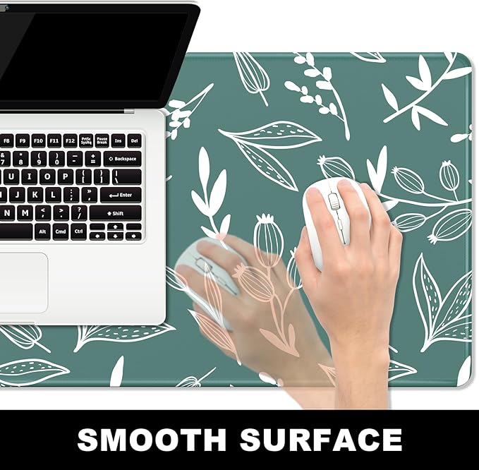 BOSOBO Large Desk Pad, XXL XL Extended Gaming Pad, Desktop Full Cover 31.5 x 11.8 Inches, Minimalist Green Flowers