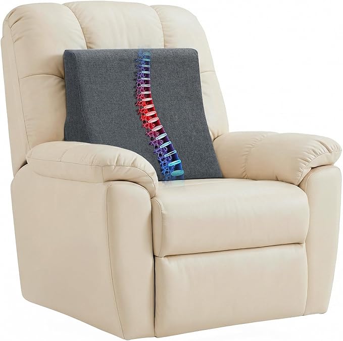 Vekkia Lumbar Support Pillow for Recliner - Couch Back Support Pillow for Lower Back Pain Relief, Lumbar Cushion for Sofa, Accent Chair & Armchair, Recliner Cushions for Elderly, Washable Cover (Gray)