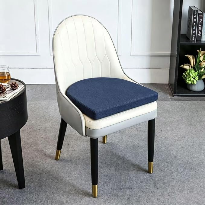 18x18 Inch Chair Pads for Dining Chairs 2 Pack with Ties Non Slip Washable Seat Cushion with Zipper Indoor Round Back Chair Cushions for Kitchen, Navy Blue