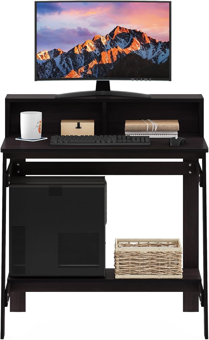 Furinno Simplistic 32-Inch Brown Computer Desk, Small Office Desk, Rectangular Home Office Desk with Shelf, Gaming Desk for Home Office, Bedroom, Study Room, Dark Mocha
