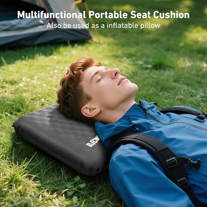 Inflatable Seat Cushion, Self Inflating Memory Foam Stadium Seat Cushion Lightweight Camping Chair Pad Airplane Cushion for Long Flights Outdoor Travel Bleacher Office Car Backpacking (Grey-2pack)