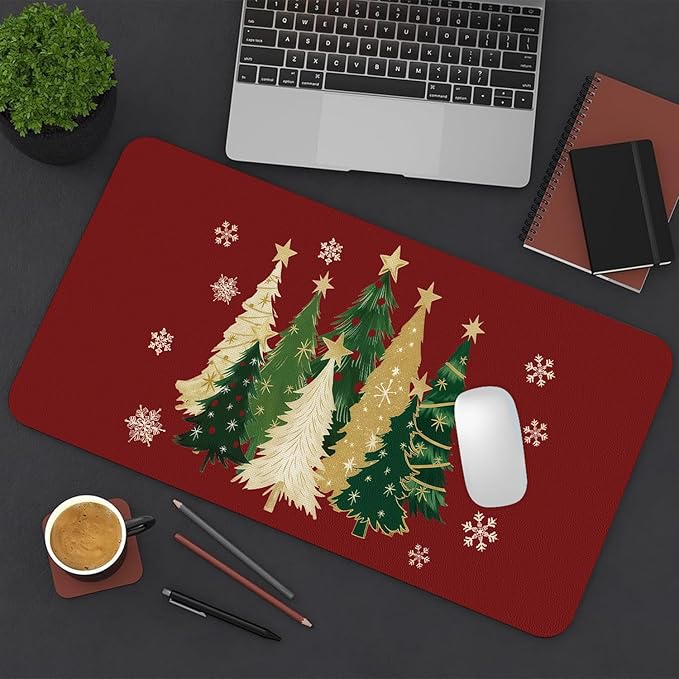 Christmas Mouse Pad PU Leather Christmas Tree Desk Mat Large Waterproof Gaming Pad Winter Non-Slip Keyboard Mouse Pad Writing Pad for Gamer Office&Home