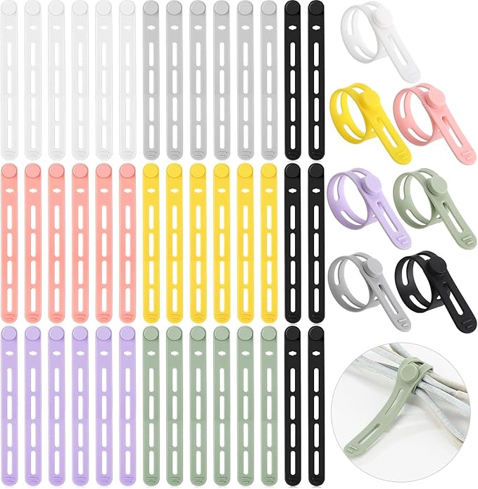 Tellegloww 42 Pcs Silicone Cable Ties Reusable Cord Organizer Adjustable Data Cable Wraps for Earphone Phone Charger Computer Cord Management Straps Travel Essentials(Multicolor,5.12 Inch)