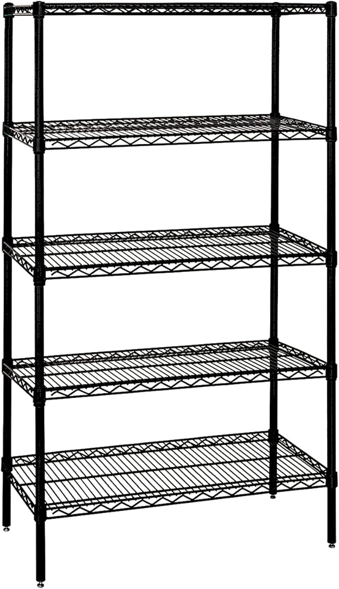 Quantum Storage Systems WR74-1448BK-5 Wire Shelving Starter Kit, 48" W x 14" D x 74" H, 600 lbs Capacity, Carbon Steel, Epoxy Coated, Black, NSF