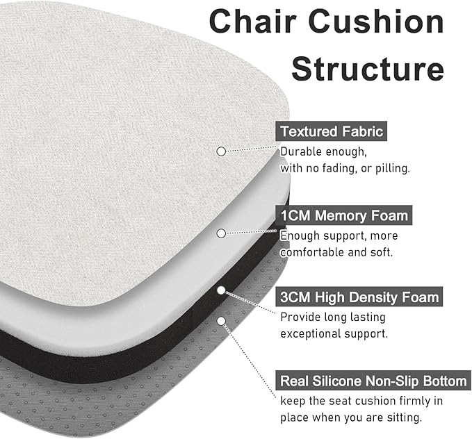 baibu 14x14 Memory Foam Metal Chair Cushions Set of 2, Dual-Layer Design Non-Slip Metal Dining Chair Pads Kitchen Seat Cushion with Machine Washable Cover, 2 Counts, White