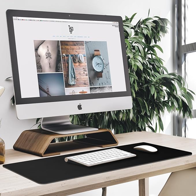 31.5" x 15.7" Waterproof Fabric Desk Pad, Rubber Anti-Slip Base, Stitched Edges No Curling, Fits Laptop Keyboard and Mouse, Smooth Office Mat Mouse Pad for Work, Black