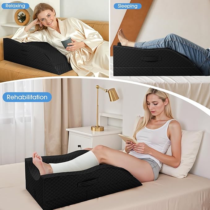 TranquilRelax Elevation Pillows for Leg After Surgery, Memory Foam Adjustable Wedge Pillow for Injury or Rest, Ankle Pillow for Sleeping Blood Circulation, Full Black/Double Leg