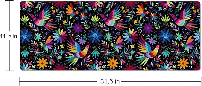 Ornate Ethnic Mexican Patter Desk Mat Black Large Extended Mouse Pad XL Desk Pad Gaming Mousepad Keyboard Mouse Mat for Computer Laptop 31.5''X11.8'' Non-Slip Rubber Base with Stitched Edges