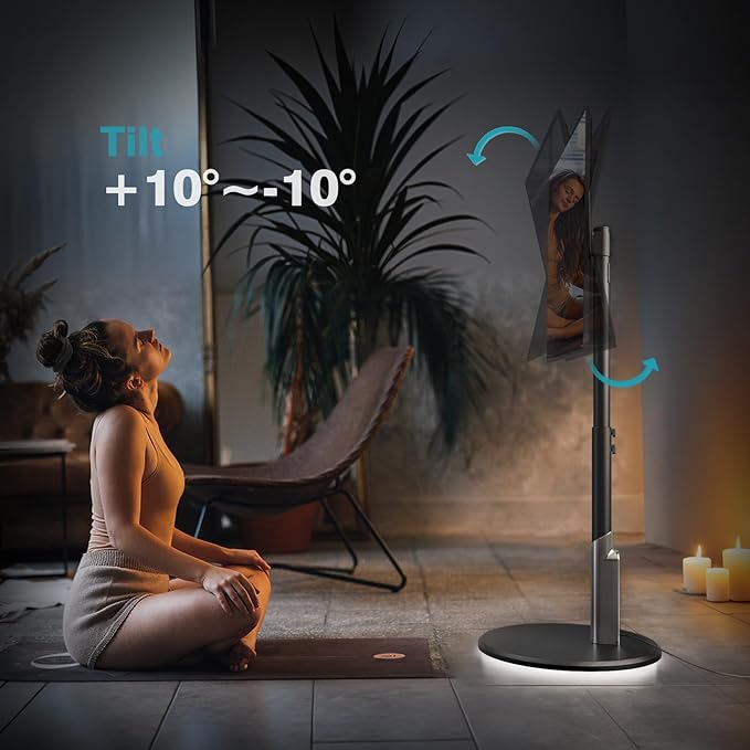 Floor Mobile TV Stand with Power Outlet, Rolling TV Cart for 27-65 Inch OLED LED Monitors, 6 Levels of Height Adjustment, Ambient Lighting on The Bottom Wheels Holds up to 88lbs, 400x400mm