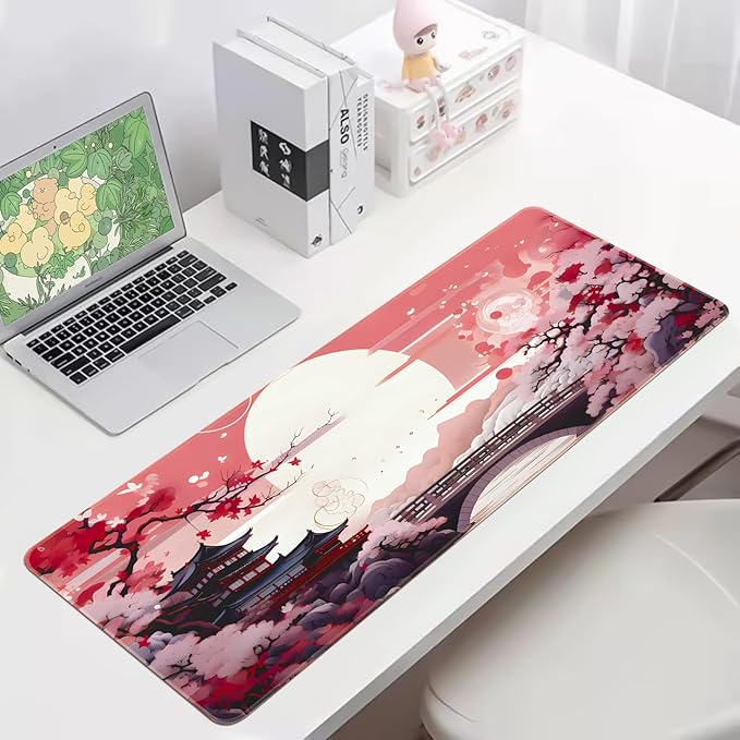 FreeNook Japanese Large Gaming Mouse Pad 31.5 x 11.8 in Computer Mouse Pad Anime Gaming Mousepad, Expanded Architecture Cute Desk Pad with Nop-Slip Suitable for Home Office