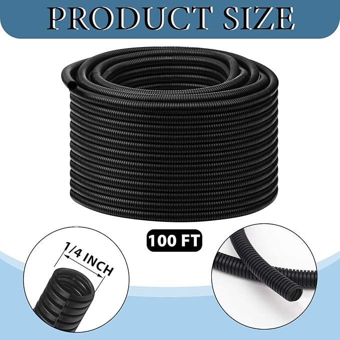 Kanayu Split Wire Loom Tubing Flame Retardant Wire Covering High Temperature Cable Sleeves Split Protector Cable Conduit for Industrial Electrical Automotive Marine(1/4''-100 ft,Black)