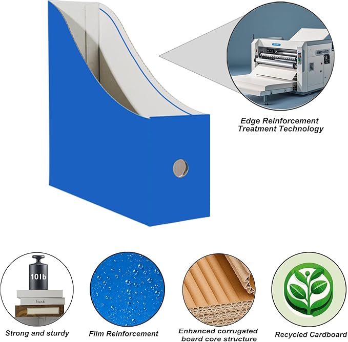 Limitliho 6 Pack Blue Cardboard Magazine Holder for Desk, Book Bins for Classroom Library,Office,Home, 10.6" H x 10.2" L x 3.5" W in Magazine File Holder