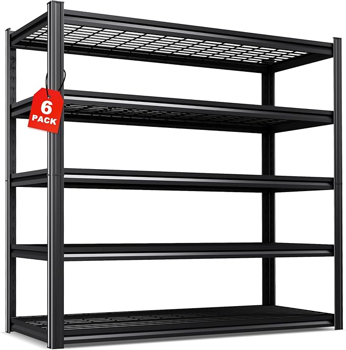 Set of 6 Garage Shelving-72"x59"x20"-5 Tier Storage Shelves,Adjustable Heavy Duty Metal Shelving Unit and Storage Large Wire Rack,Utility Steel Shelf for Warehouse Industrial Pantry Basement -3500 lbs