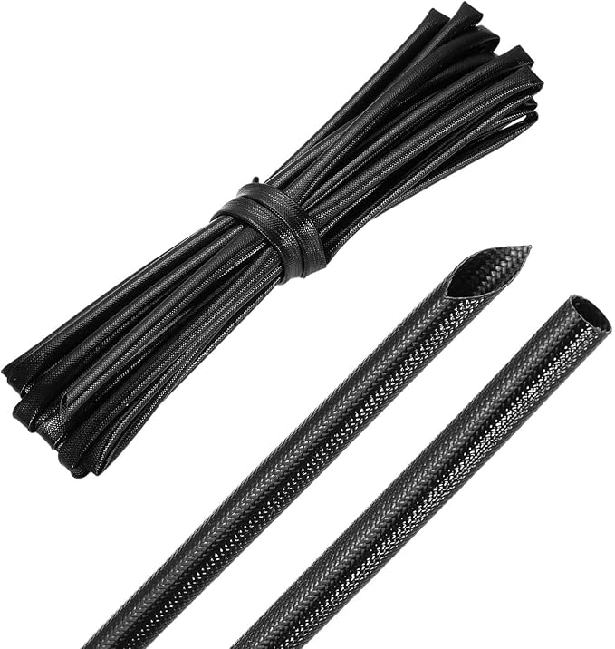 MECCANIXITY 20ft Braided Cable Sleeve, 5/32" ID 200C Heat Resistant 1500V Fiberglass Wire Insulation Cord Protector Organizer Wires Management for Motor Engine Fuel Line, Black
