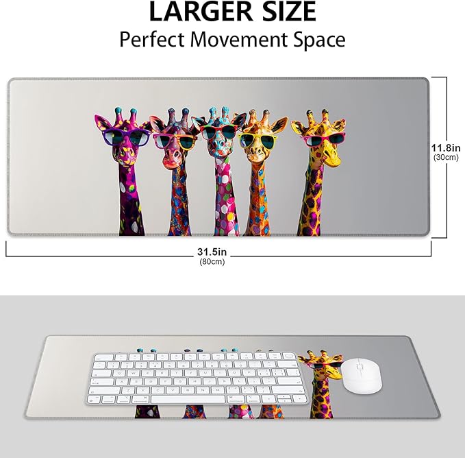 Giraffes Large Mouse Pad, Gaming Mouse Pad, Non-Slip Rubber Base, Office Accessories, Desk Mat, Animal MousePads for School, Work, Home Decor Gifts 31.5" x 11.8"