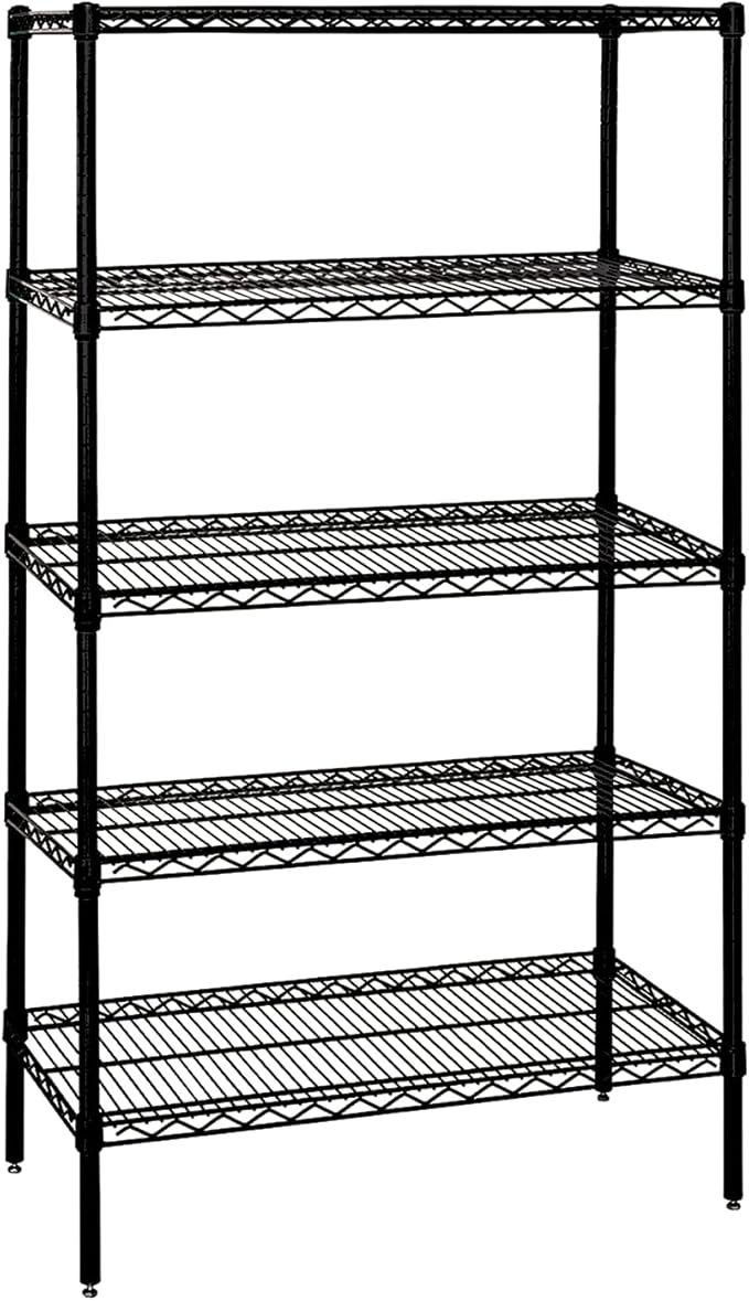 Quantum Storage Systems WR74-1830BK-5 Wire Shelving Starter Kit, 30" W x 18" D x 74" H, 600 lbs Capacity, Carbon Steel, Epoxy Coated, Black, NSF