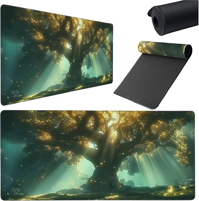 Large Extended Gaming Mouse Pad with Stitched Edges, (35.4X15.7In) Durable Non-Slip Natural Rubber Base, Waterproof Computer Keyboard Pad Mat for Esports Pros/Gamer/Desktop/Office/Home (A)
