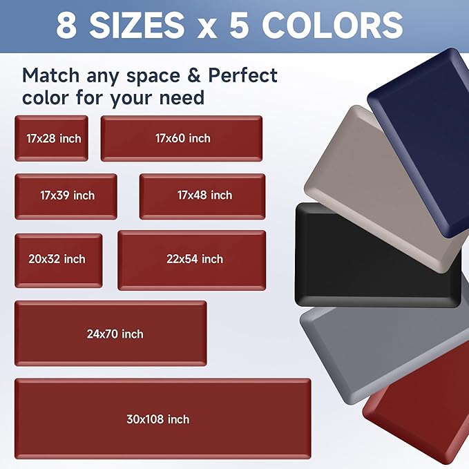 4/5 Inch Thick Kitchen Mats for Floor, StepRite Kitchen Rug for Standing Desk, Non-Slip, Thicker, Stain & Water Resistant, Comfort Anti Fatigue Floor Mat for Home, Kitchen, Office - Red,108 * 30''