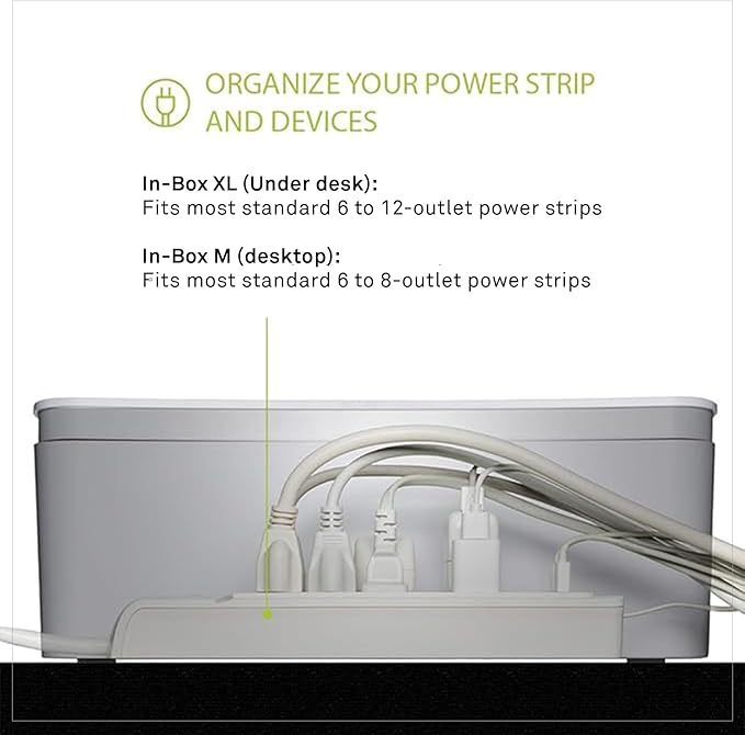 in-Box Cable Box Set with Extra Large Surge Protector Concealer Cable Management for Under Desk and Mobile Charging Station Power Strip Organizer for Desktop, White