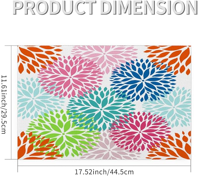 Placemats Set of 4 Heat-Resistant Rectangle Place Mats Abstract Art Flowers Washable Plastic PVC Dining Table Mat Non-Slip Wipeable Woven Vinyl Placemat for Kitchen Patio Table Decor