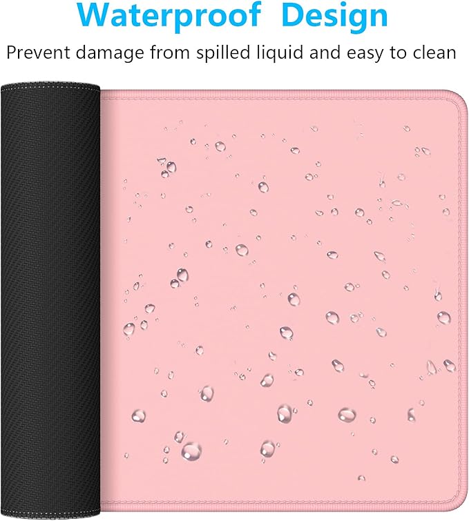 Dapesuom Large Gaming Mouse Pad, Extended Mouse Mat with Stitched Edges, Full Size Keyboard Pad with Non-Slip Base, Big XXL Computer Desk Mats for Gamer, Laptop, Office, 35.5 x 15.7in, Pink