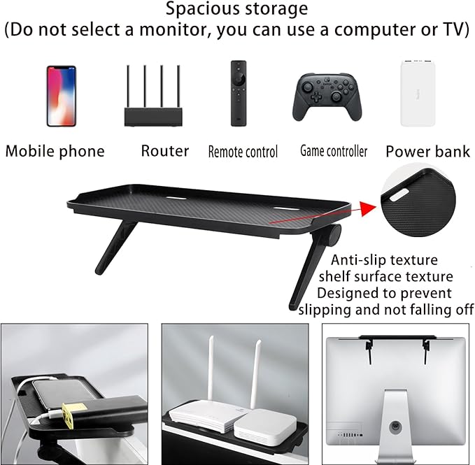 2 Pieces TV Top Shelf Screen Monitor Top Storage Bracket Computer Screen Shelf Adjustable Bracke for Media Boxes Game Console Router Home Mount (Black, 11.8 x 4.9 Inch)