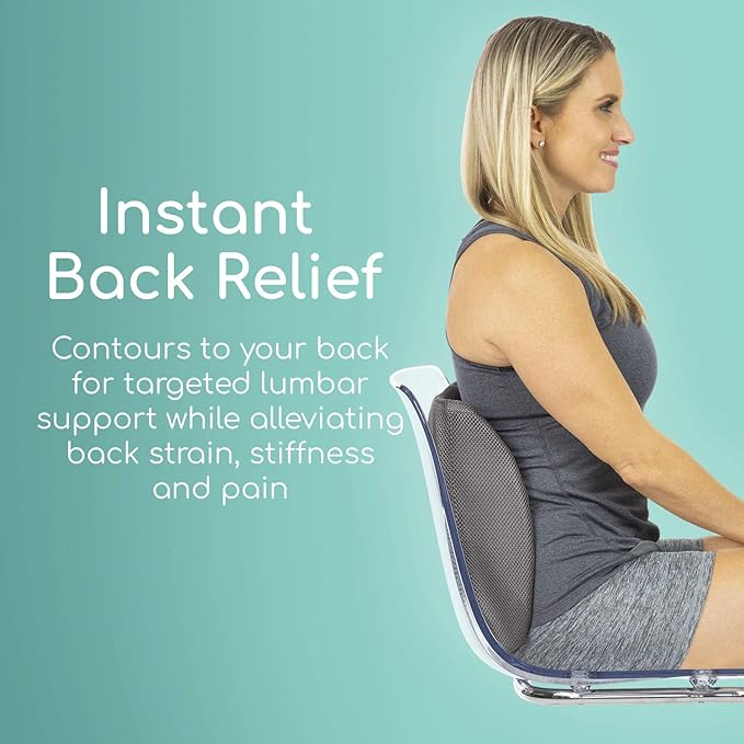 Xtra-Comfort Lower Back Support Pillow - Lumbar Cushion for Office Chair, Car, Gaming, Men, Women - Ergonomic Orthopedic Backrest Foam Roll & Adjustable Strap for Therapeutic Pain Relief