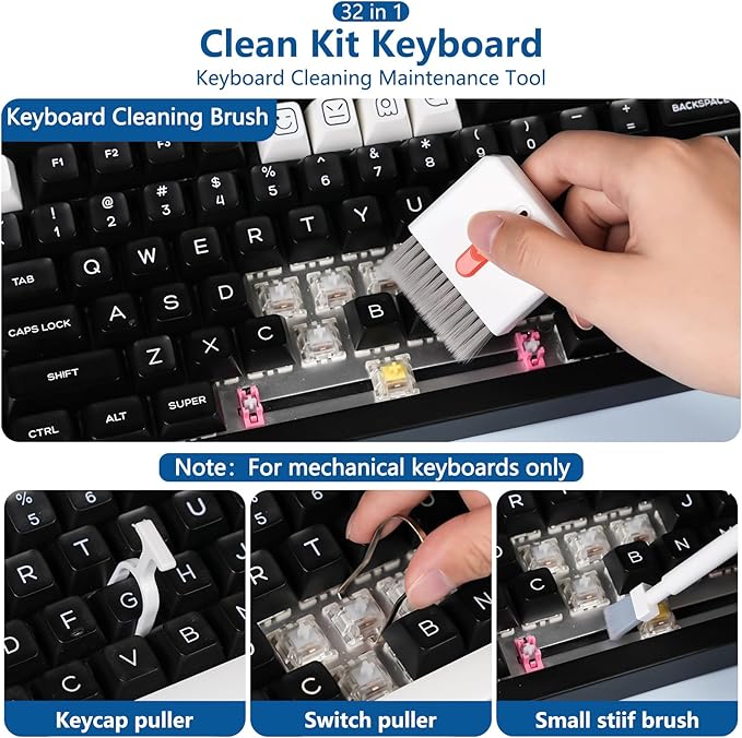 32 in 1 Cell Phone Cleaning kit with Charging Port Cleaner,Stylus Pen,SIM Tool,Keyboard Brush,Speaker Brush,Electronic Cleaning kit for iPhone,AirPods,iPad,Keyboard,MacBook,Earbud,Camera Lens(White)