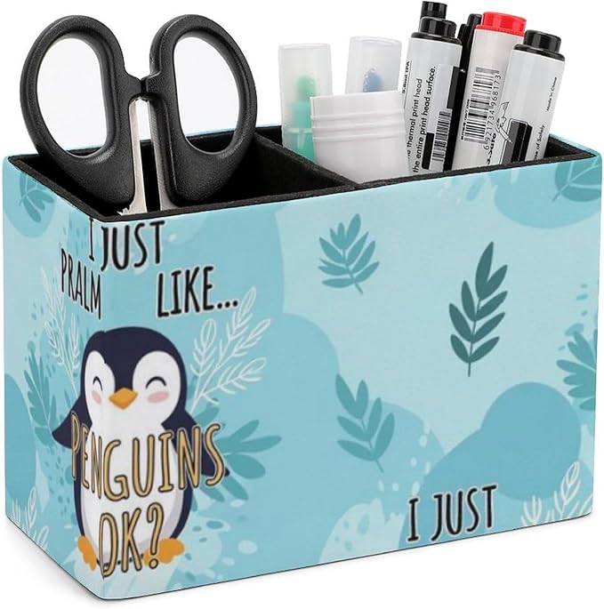 Decorative PU Leather Pen Holder Cute Penguin, Add Charm to Your Workspace